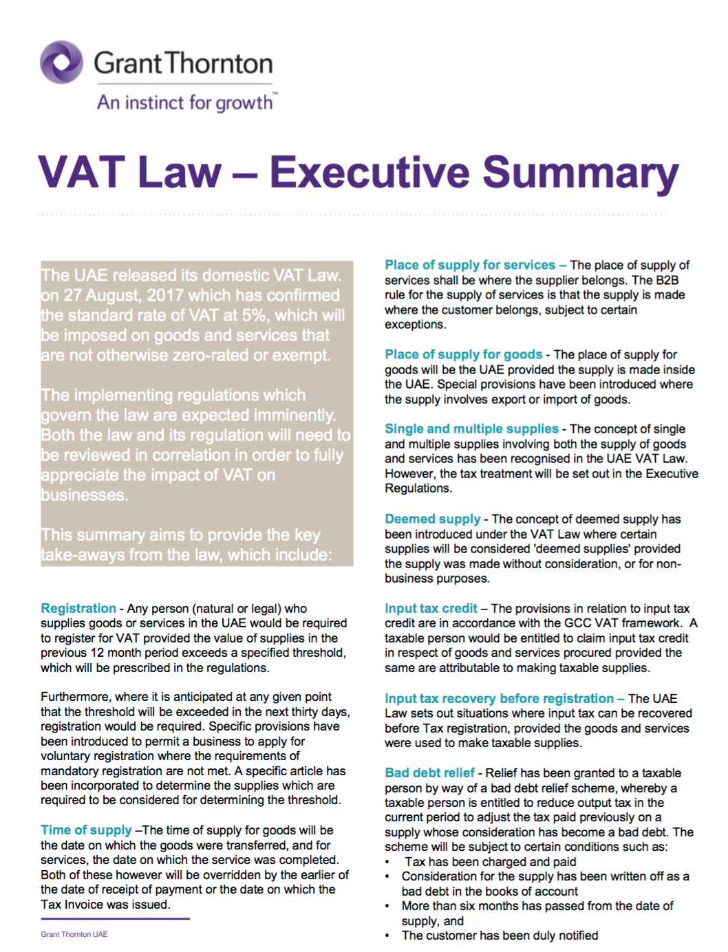 Executive Summary of the VAT Law